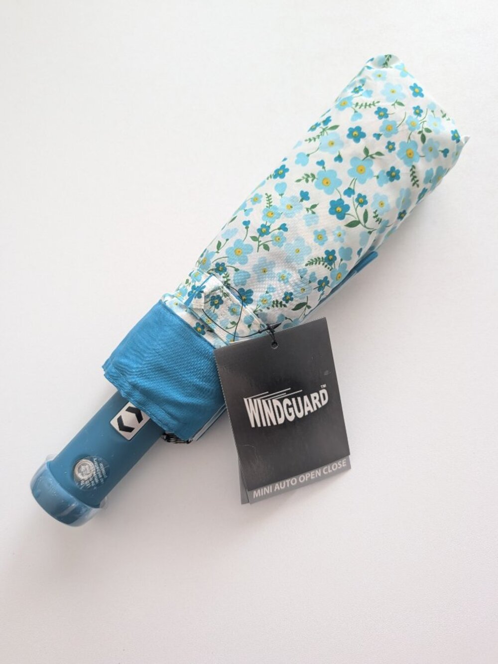 Samsonite Windguard Umbrella Automatic Open LED Flashlight Blue Floral NOS